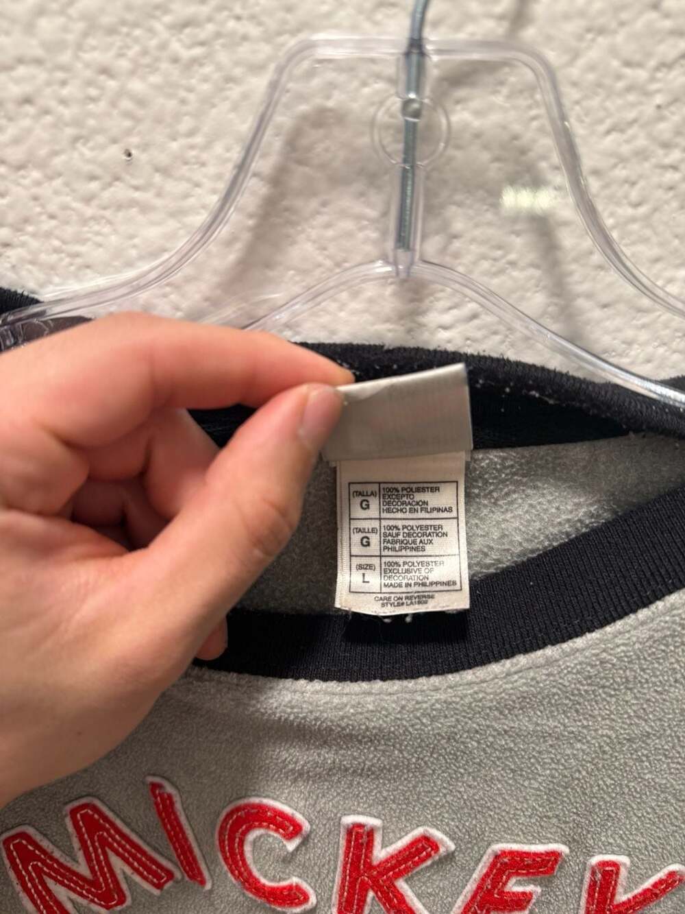 Disney Store Mickey Mouse Fleece Sweatshirt Size L Gray All Around Nice Guy - Picture 4 of 5